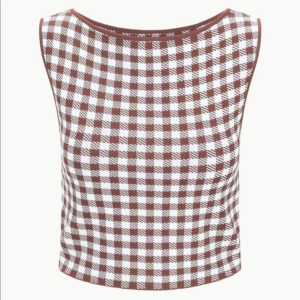 NWT Staud Chocolate Gingham Montgomery Top